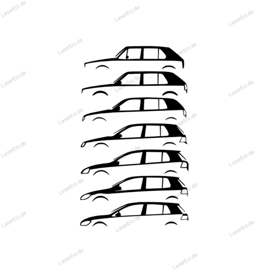 VW Golf Evolution Silhouette Volkswagen Golf 1, 2, 3, 4, 5, 6, 7 Aufkleber