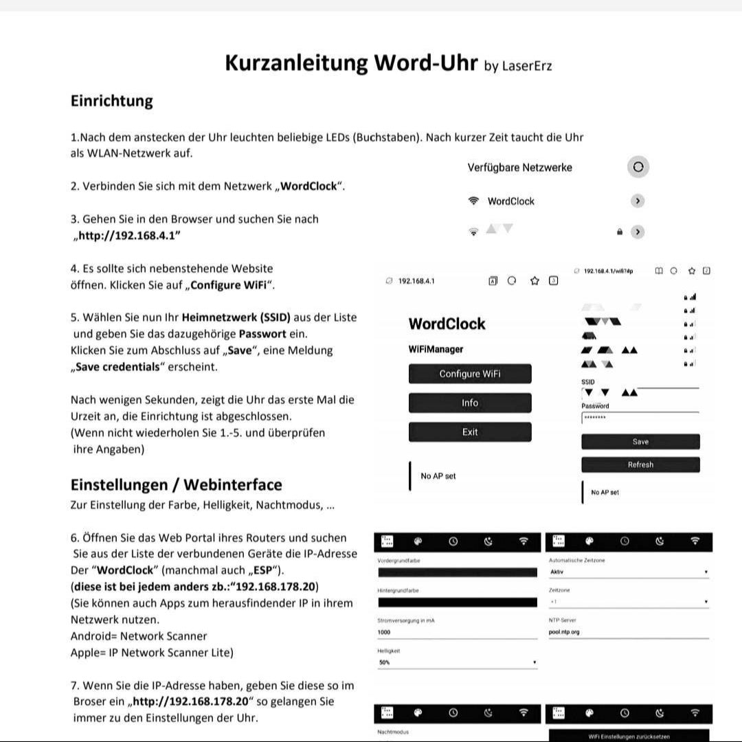 Wort-Uhr "smart" mehr farbige LEDs mit WiFi / Wordclock (Birke) - LaserErz
