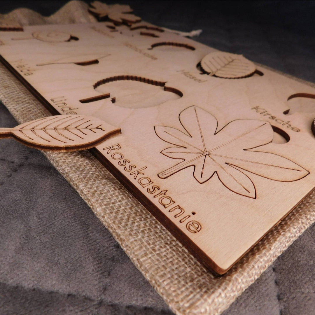 Holz-Steckpuzzle "Blätter" für Baby's und Kinder Lernspielzeug (Natur) - LaserErz