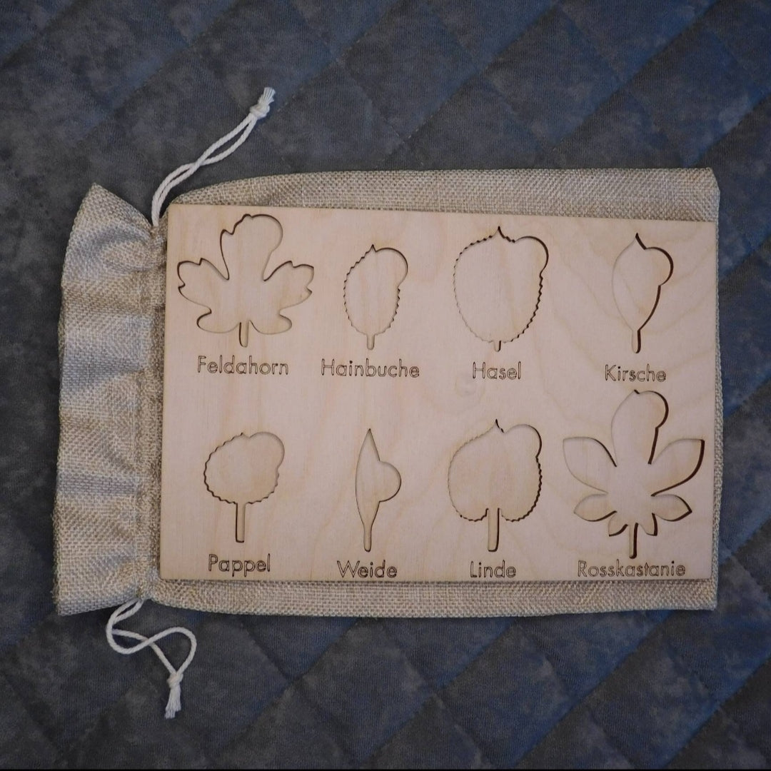 Holz-Steckpuzzle "Blätter" für Baby's und Kinder Lernspielzeug (Natur) - LaserErz