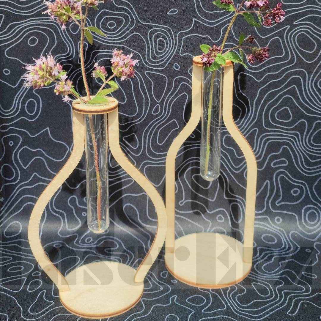 Reagenzglas Vase (minimalistisch und modern aus Echtglas und Birkenholz) - LaserErz