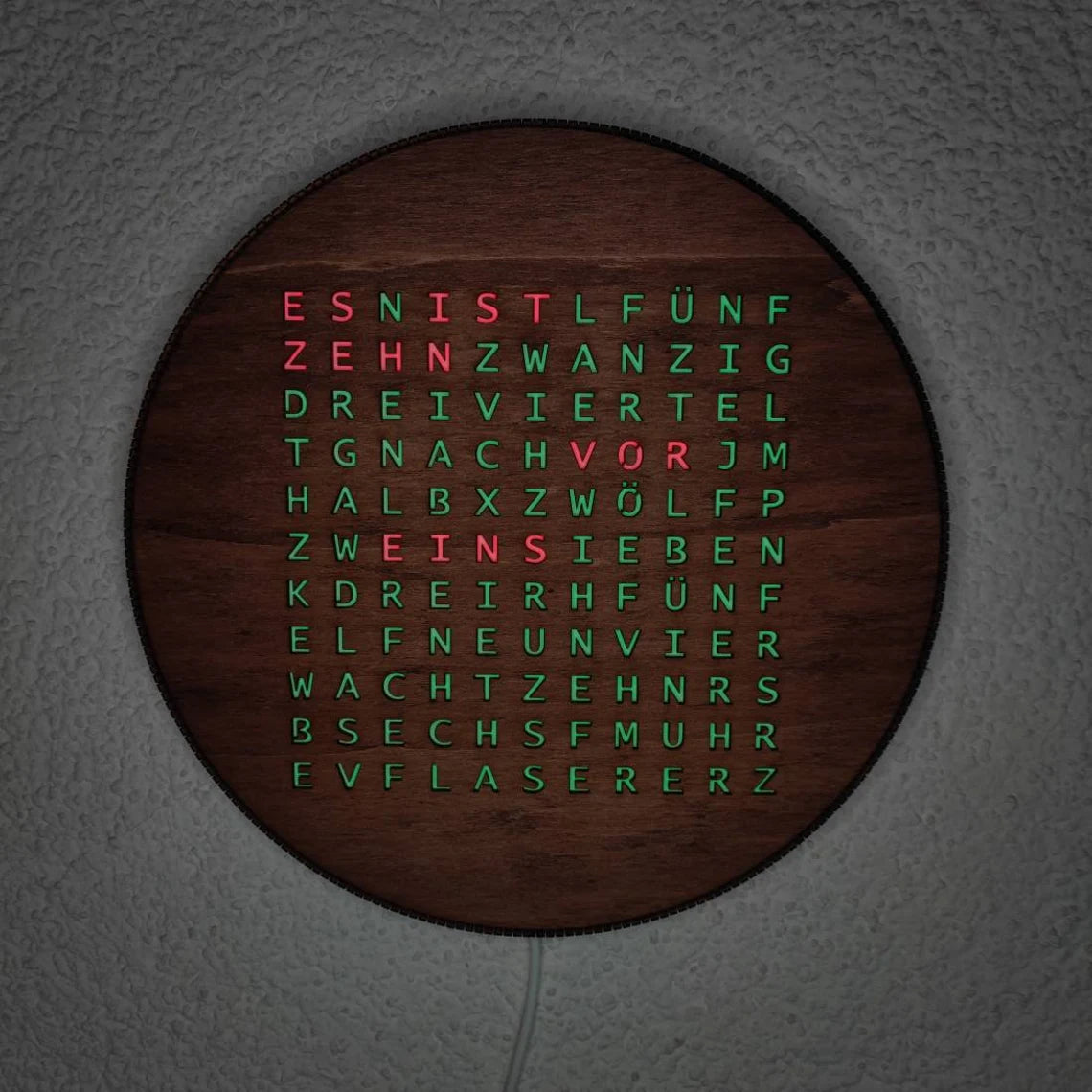 Wort-Uhr "smart" mehr farbige LEDs mit WiFi / Wordclock (Teak) - LaserErz