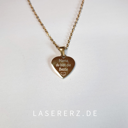 Herz-Halskette - Gravur "Mama du bist die Beste" in Gold/Silber - Muttertagsgeschenk/Personalisierbar