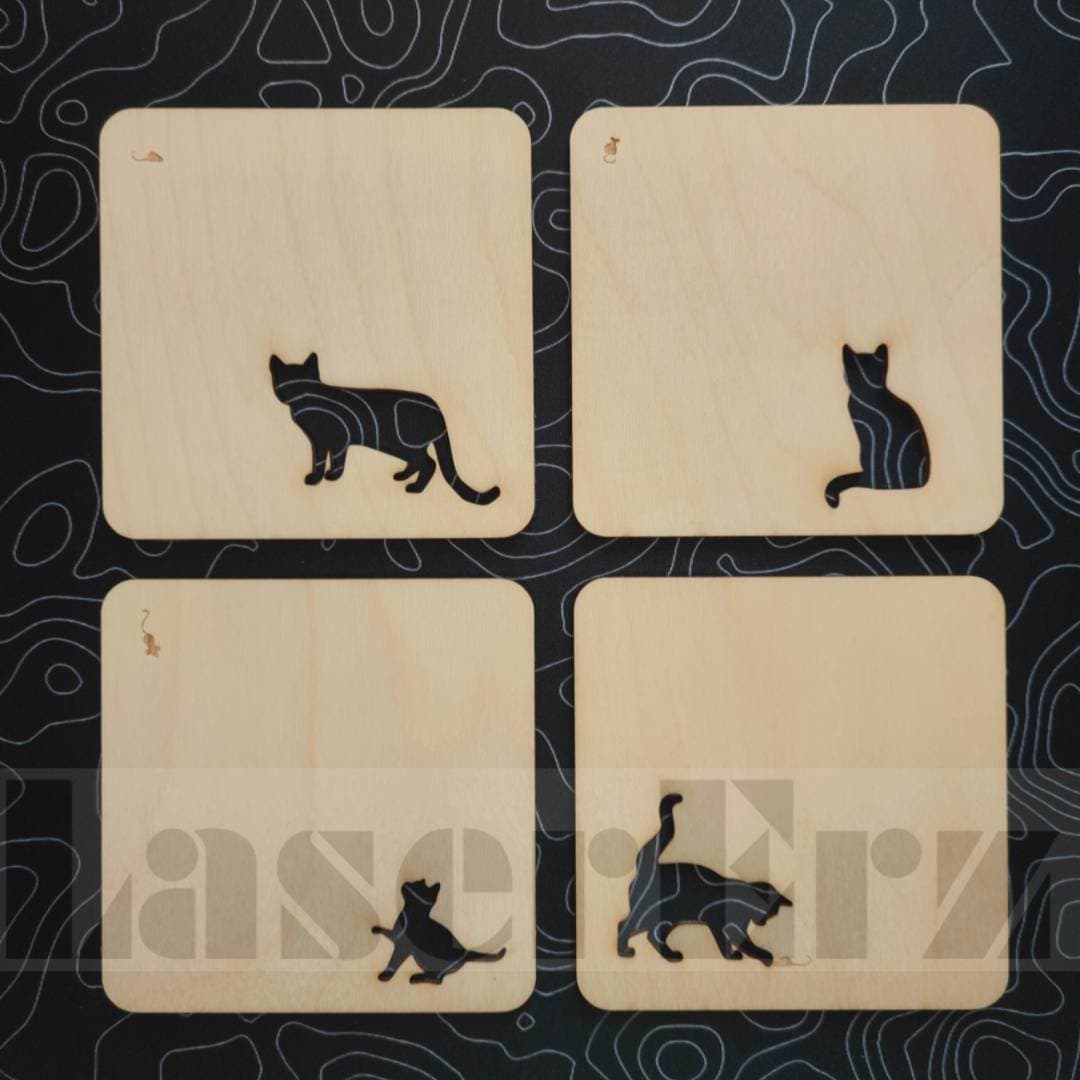 Untersetzer aus Holz für Getränke Bier Wein Glas Tee Kaffee Tasse Untersetzer Halter (Katzen) - LaserErz