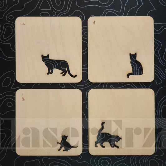 Untersetzer aus Holz für Getränke Bier Wein Glas Tee Kaffee Tasse Untersetzer Halter (Katzen) - LaserErz