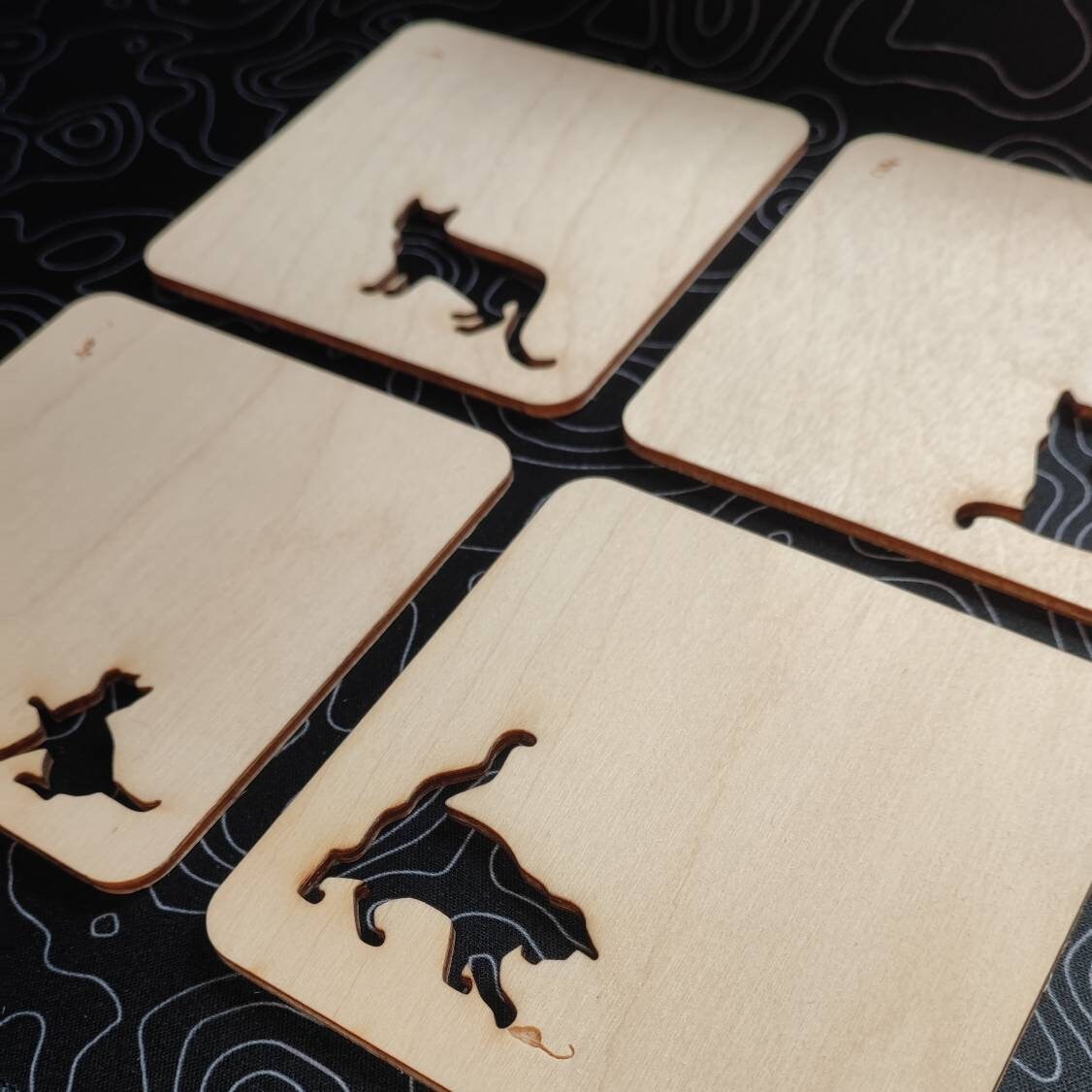 Untersetzer aus Holz für Getränke Bier Wein Glas Tee Kaffee Tasse Untersetzer Halter (Katzen) - LaserErz