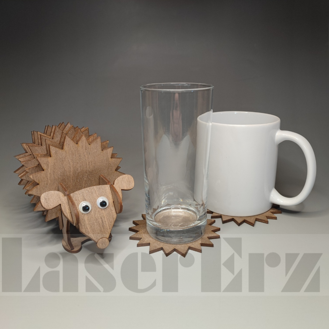 Untersetzer aus Holz für Getränke in Igel Form /Bier Wein Glas Tee Kaffee Tasse Untersetzer Halter