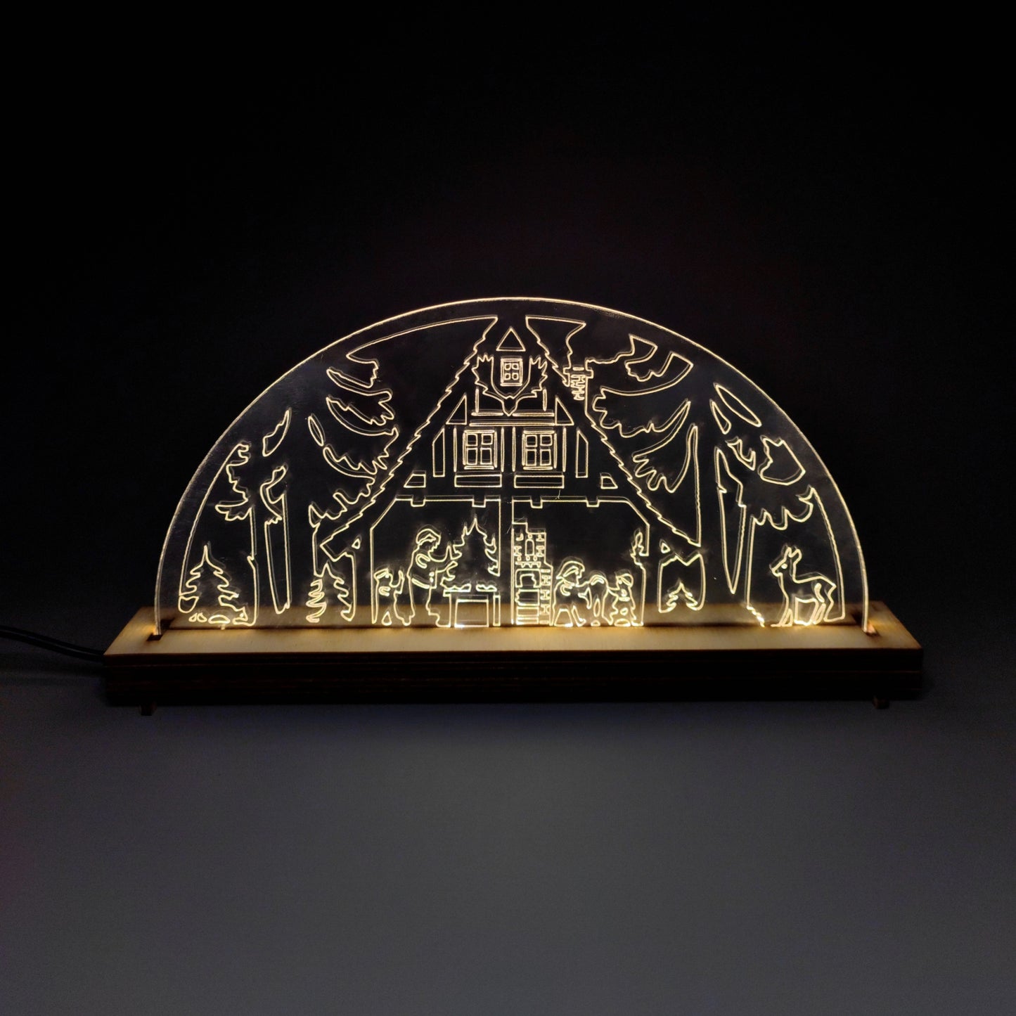 Schwibbogen Motiv Waldhaus oder Seiffener Kirche (Weihnachts Dekoration, Erzgebirge, LED mit Dimmer)