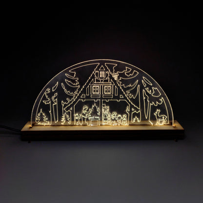Schwibbogen Motiv Waldhaus oder Seiffener Kirche (Weihnachts Dekoration, Erzgebirge, LED mit Dimmer)