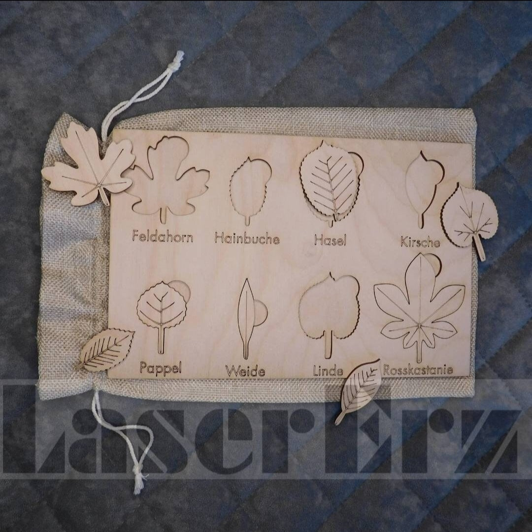 Holz-Steckpuzzle "Blätter" für Baby's und Kinder Lernspielzeug (Natur) - LaserErz 