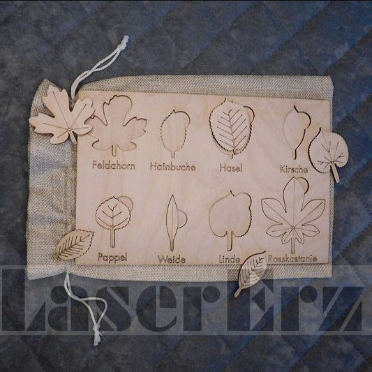 Holz-Steckpuzzle "Blätter" für Baby's und Kinder Lernspielzeug (Natur) - LaserErz 