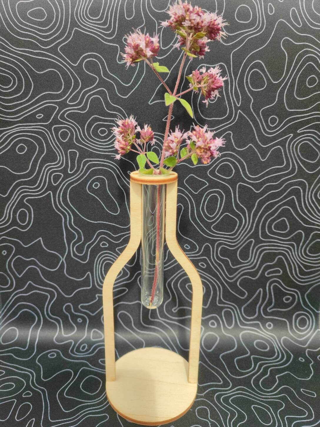 Reagenzglas Vase (minimalistisch und modern aus Echtglas und Birkenholz) - LaserErz 