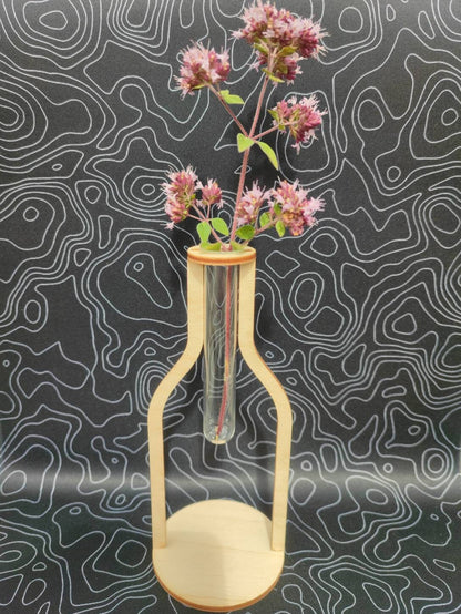 Reagenzglas Vase (minimalistisch und modern aus Echtglas und Birkenholz) - LaserErz 