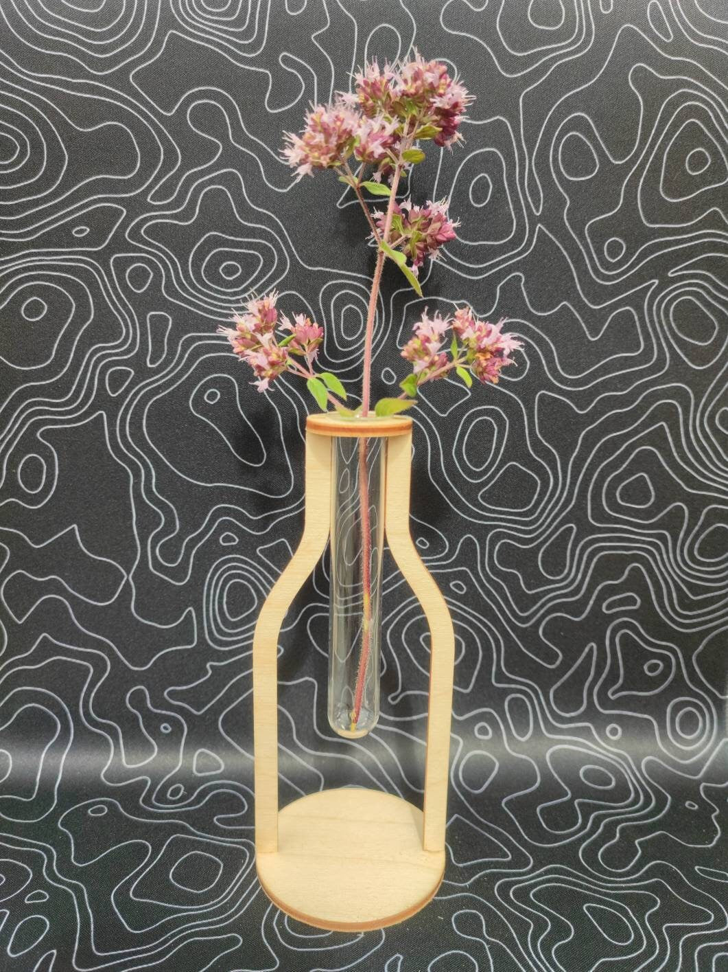 Reagenzglas Vase (minimalistisch und modern aus Echtglas und Birkenholz) - LaserErz 