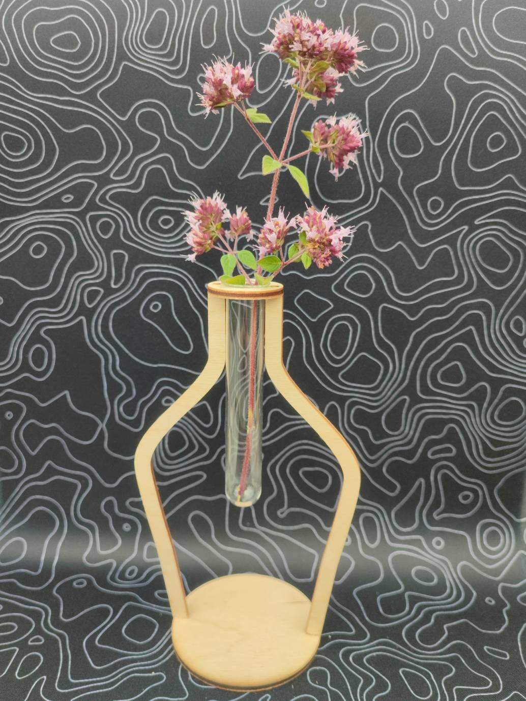 Reagenzglas Vase (minimalistisch und modern aus Echtglas und Birkenholz) - LaserErz 