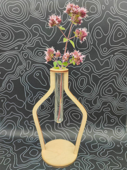 Reagenzglas Vase (minimalistisch und modern aus Echtglas und Birkenholz) - LaserErz 