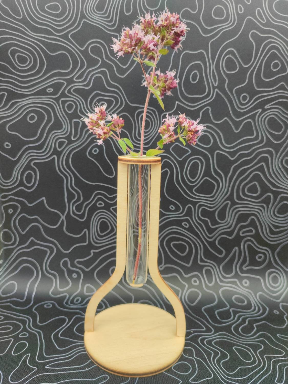 Reagenzglas Vase (minimalistisch und modern aus Echtglas und Birkenholz) - LaserErz 