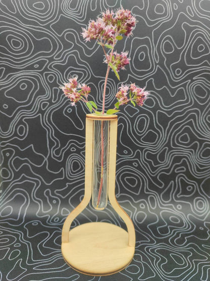 Reagenzglas Vase (minimalistisch und modern aus Echtglas und Birkenholz) - LaserErz 